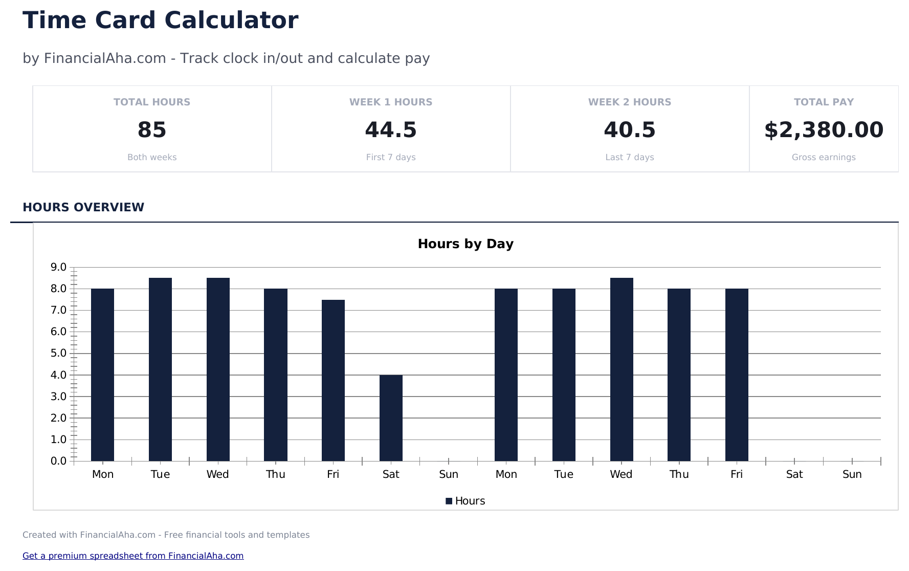 Time Card Calculator - Dashboard