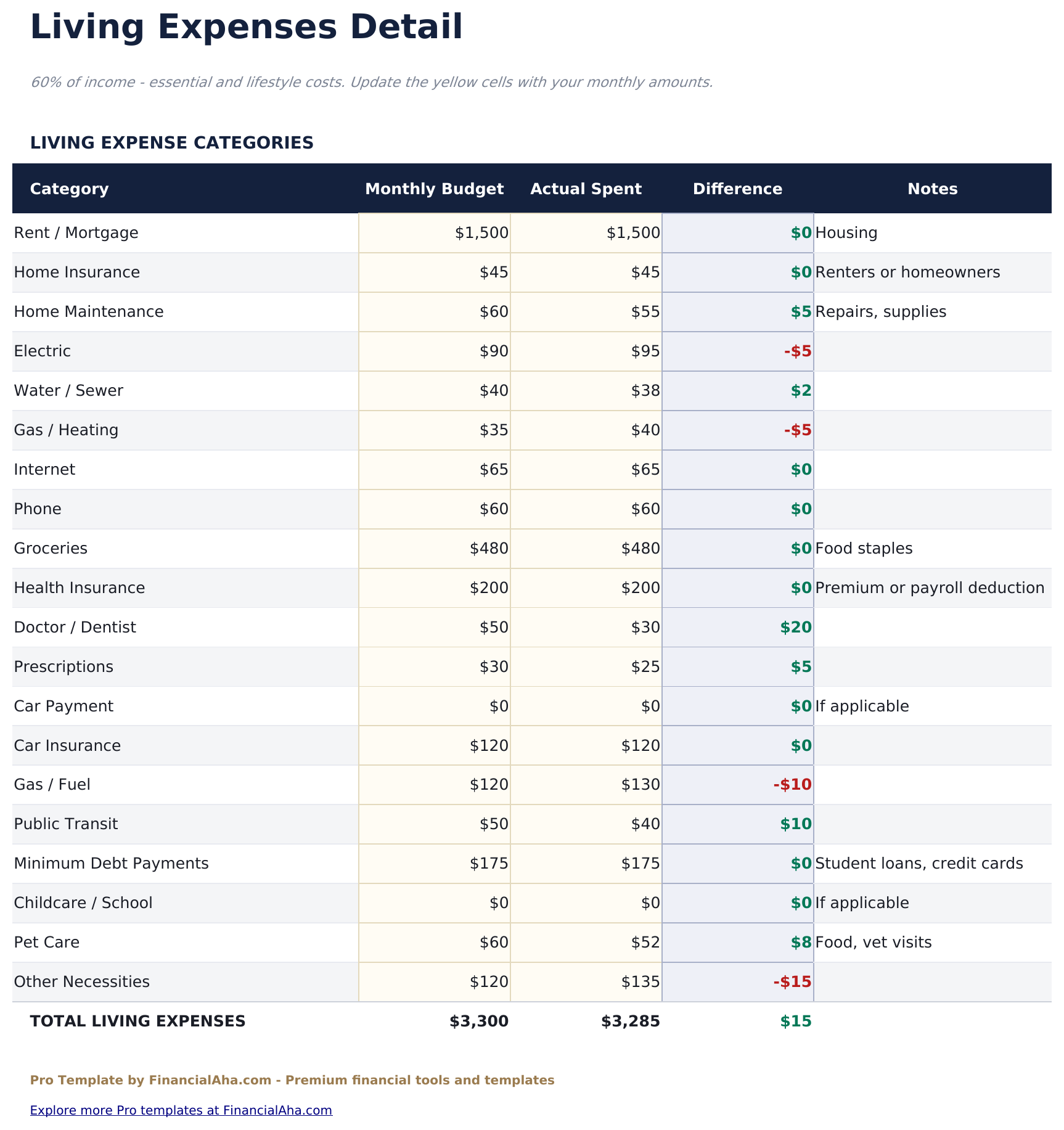 60/20/20 Budget Pro - Living Expenses