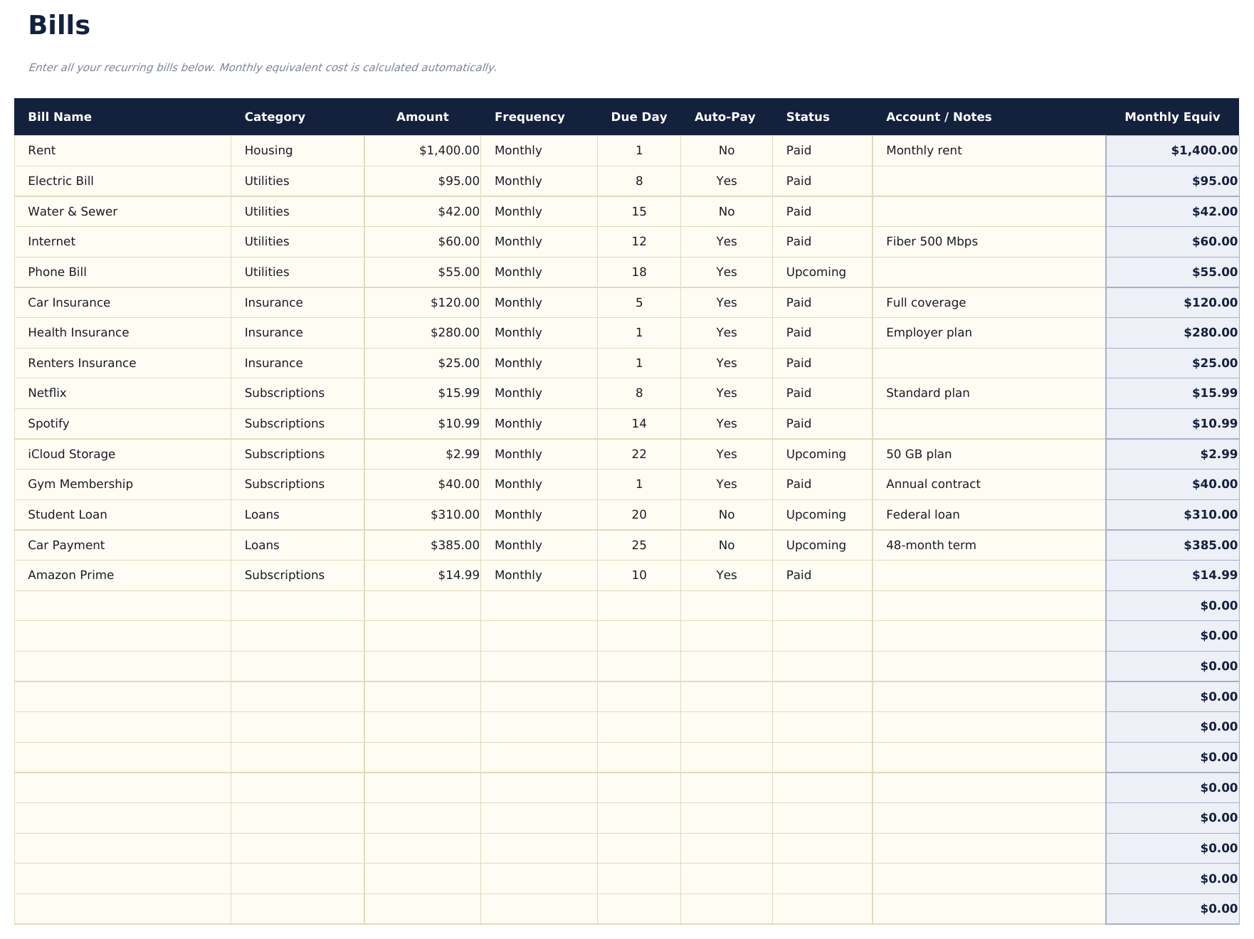 Bill Tracker Pro - Bills