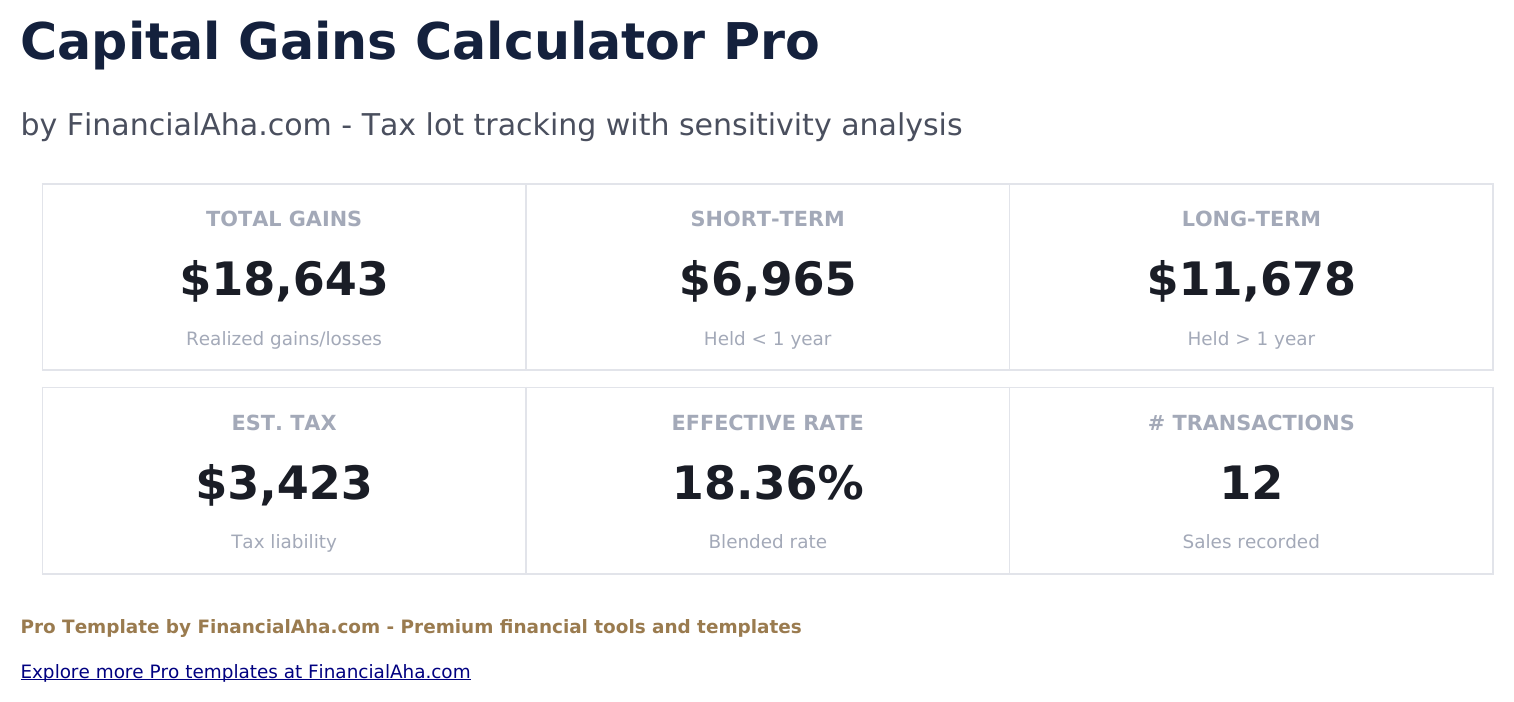 Capital Gains Calculator Pro - Dashboard