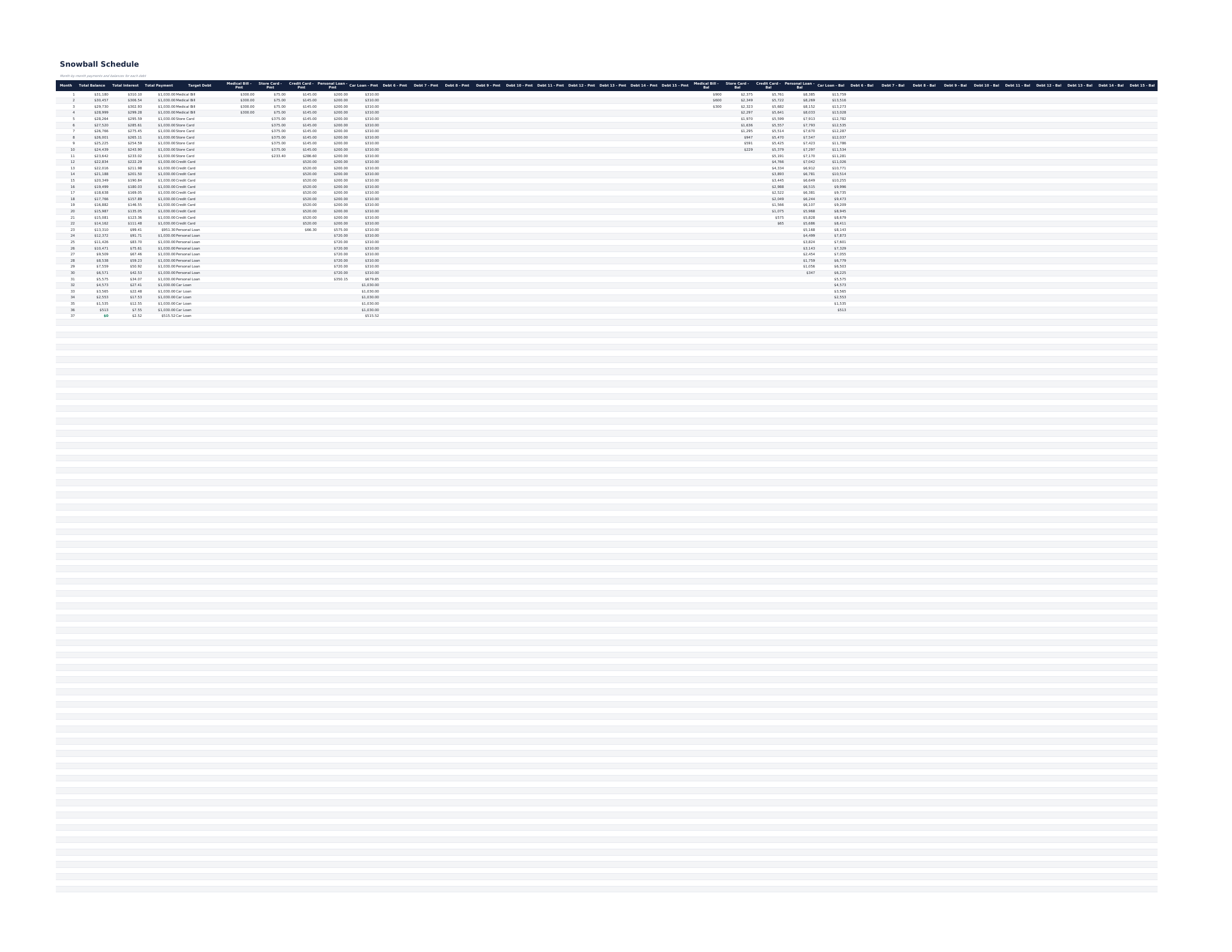 Debt Snowball Pro - Snowball Schedule