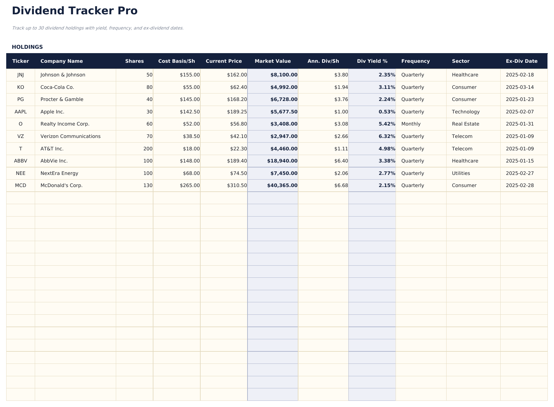 Dividend Tracker Pro - Holdings
