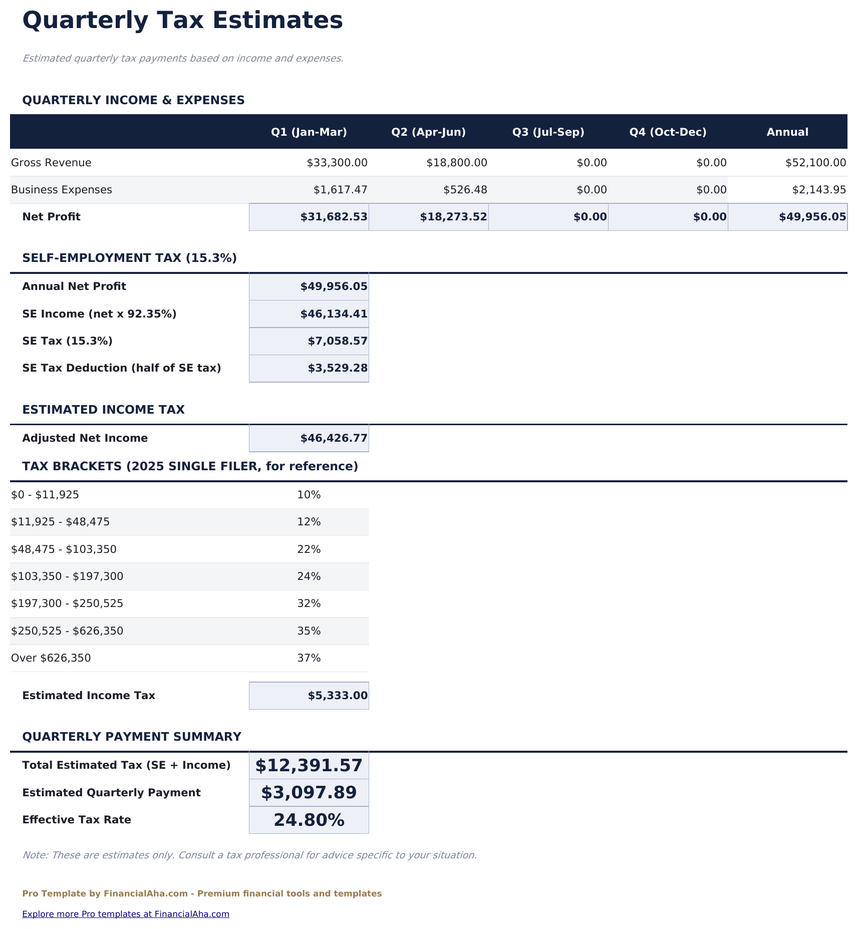 Freelancer Finance Tracker Pro - Quarterly Tax