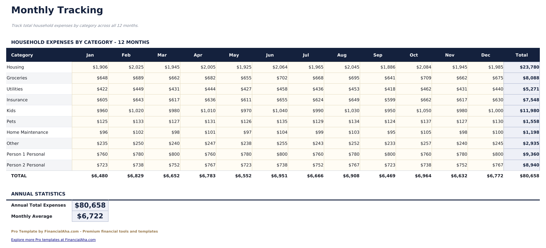 Household Budget Pro - Monthly Tracking