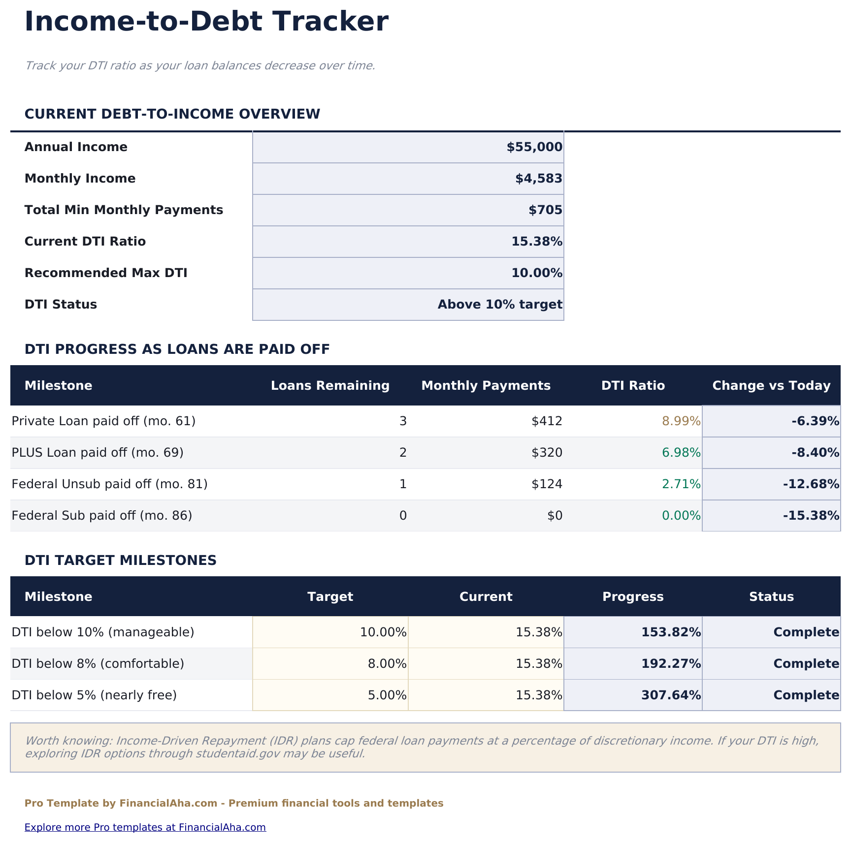Student Loan Payoff Pro - Income To Debt Tracker
