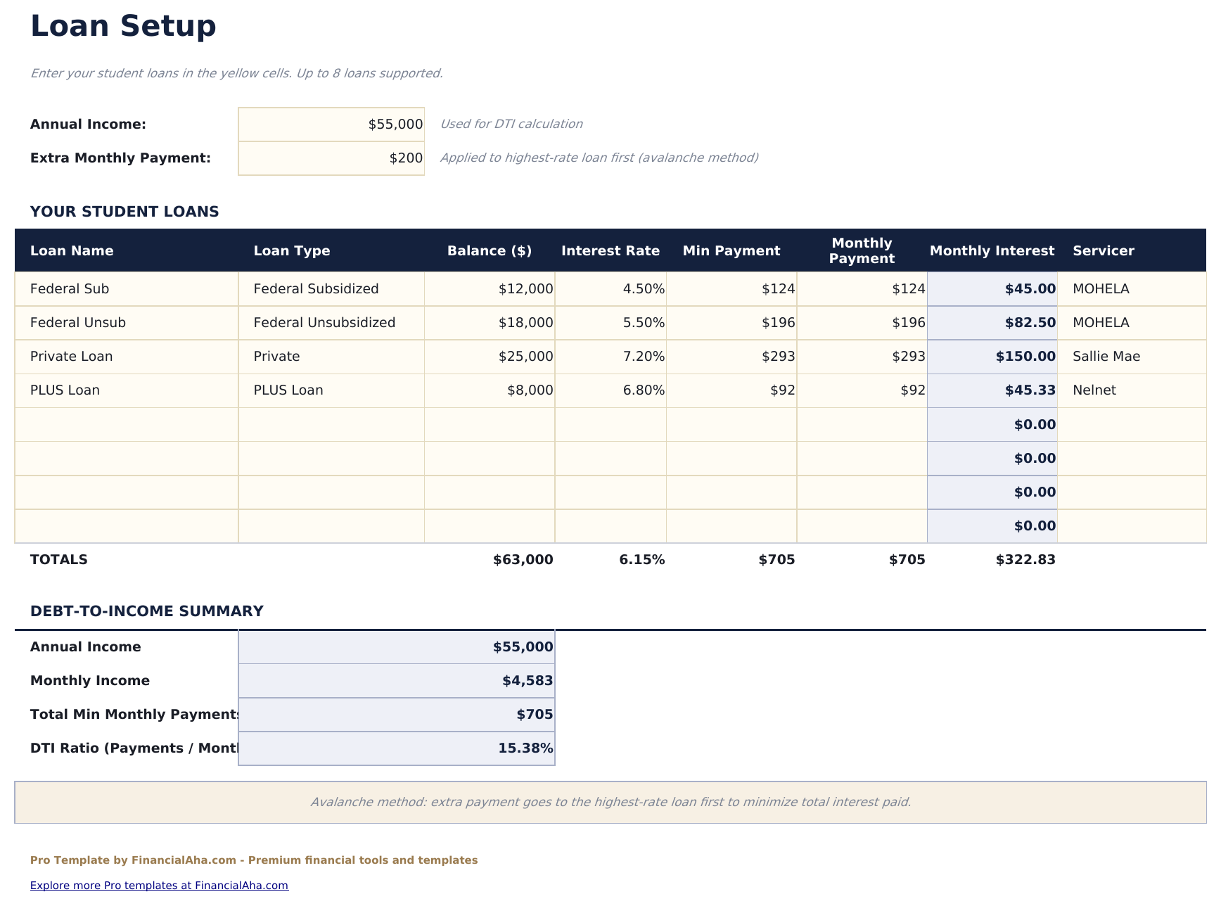 Student Loan Payoff Pro - Loan Setup