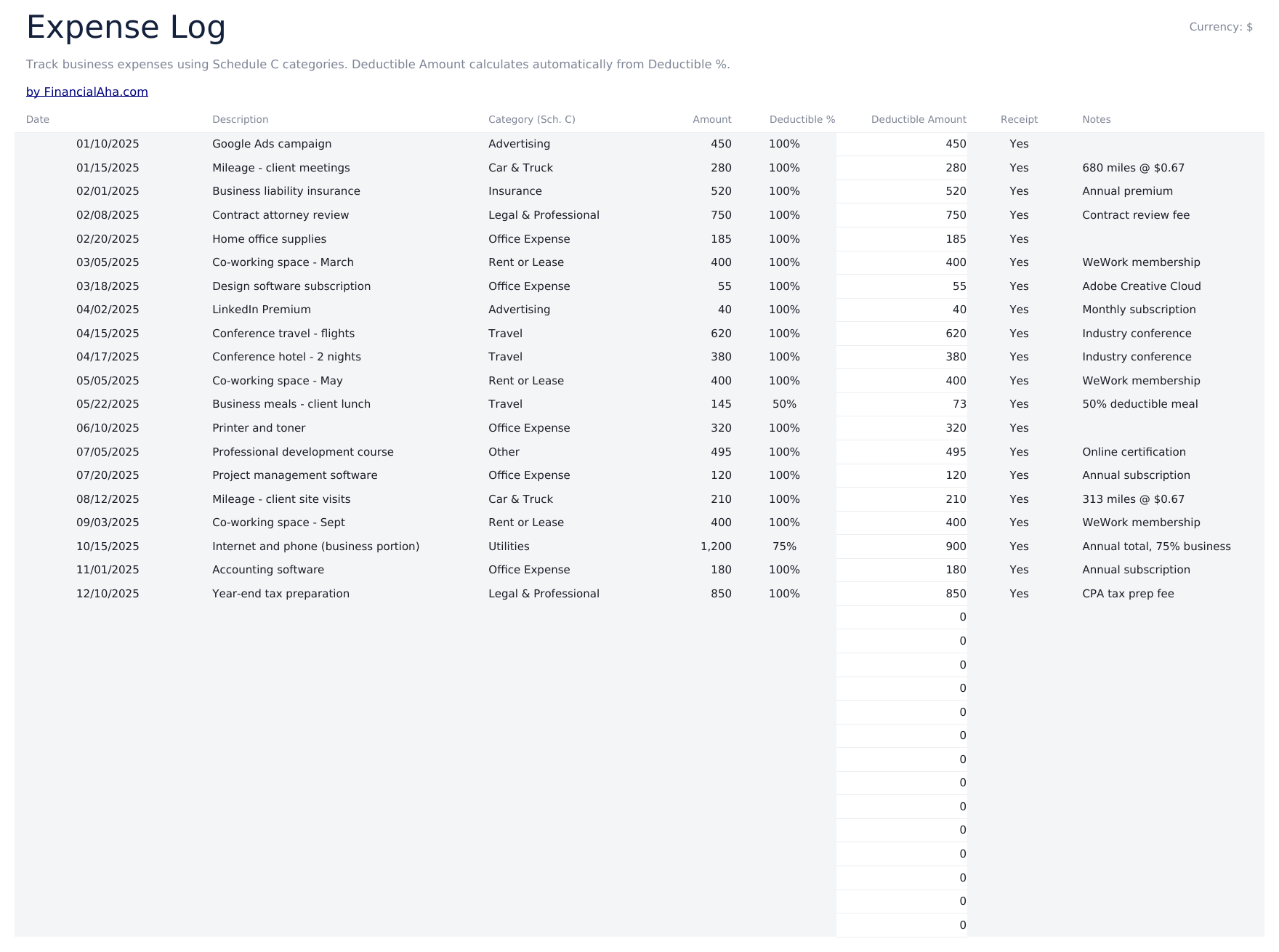 1099 Income Tracker Ultimate - Expense Log