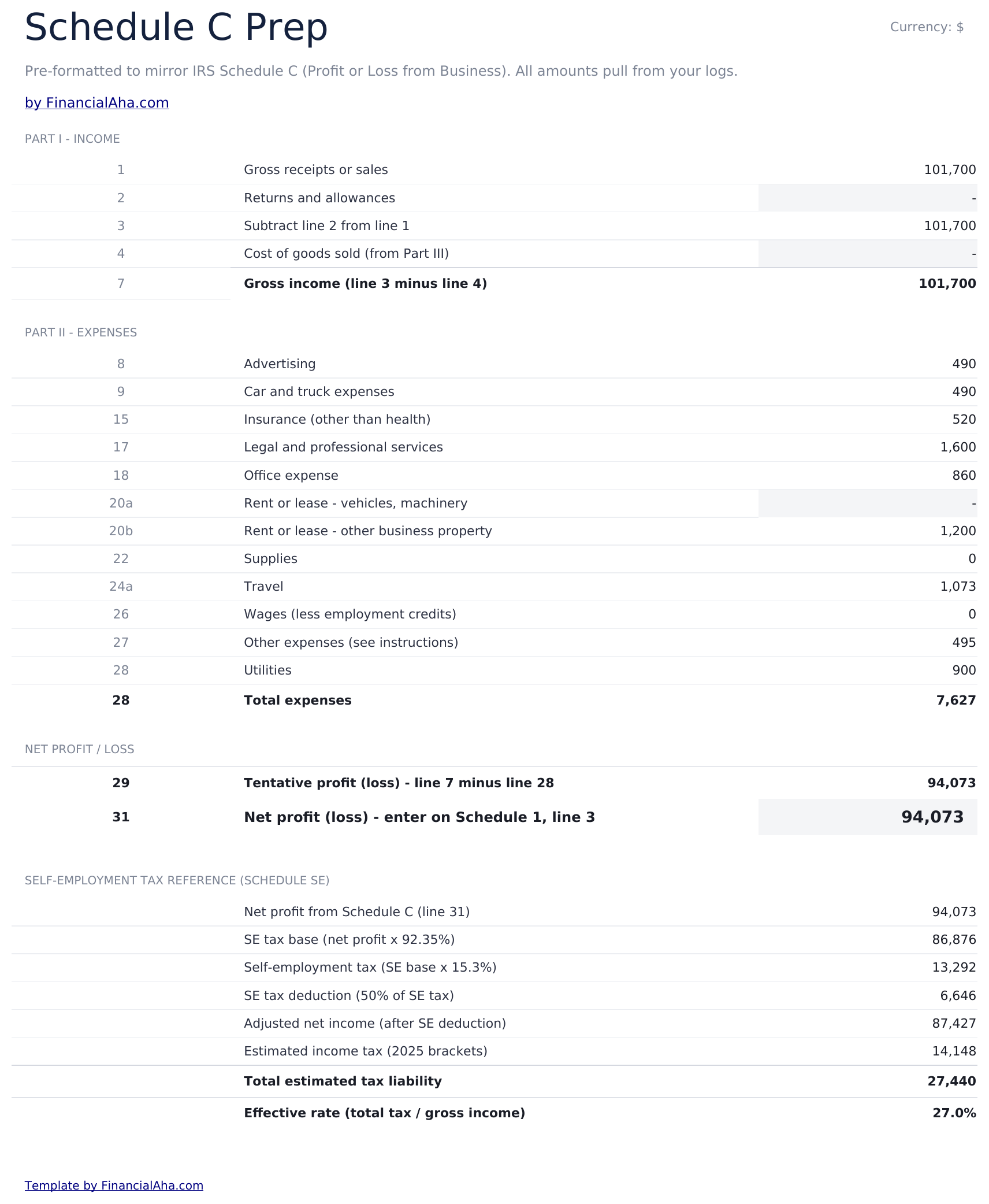 1099 Income Tracker Ultimate - Schedule C Prep