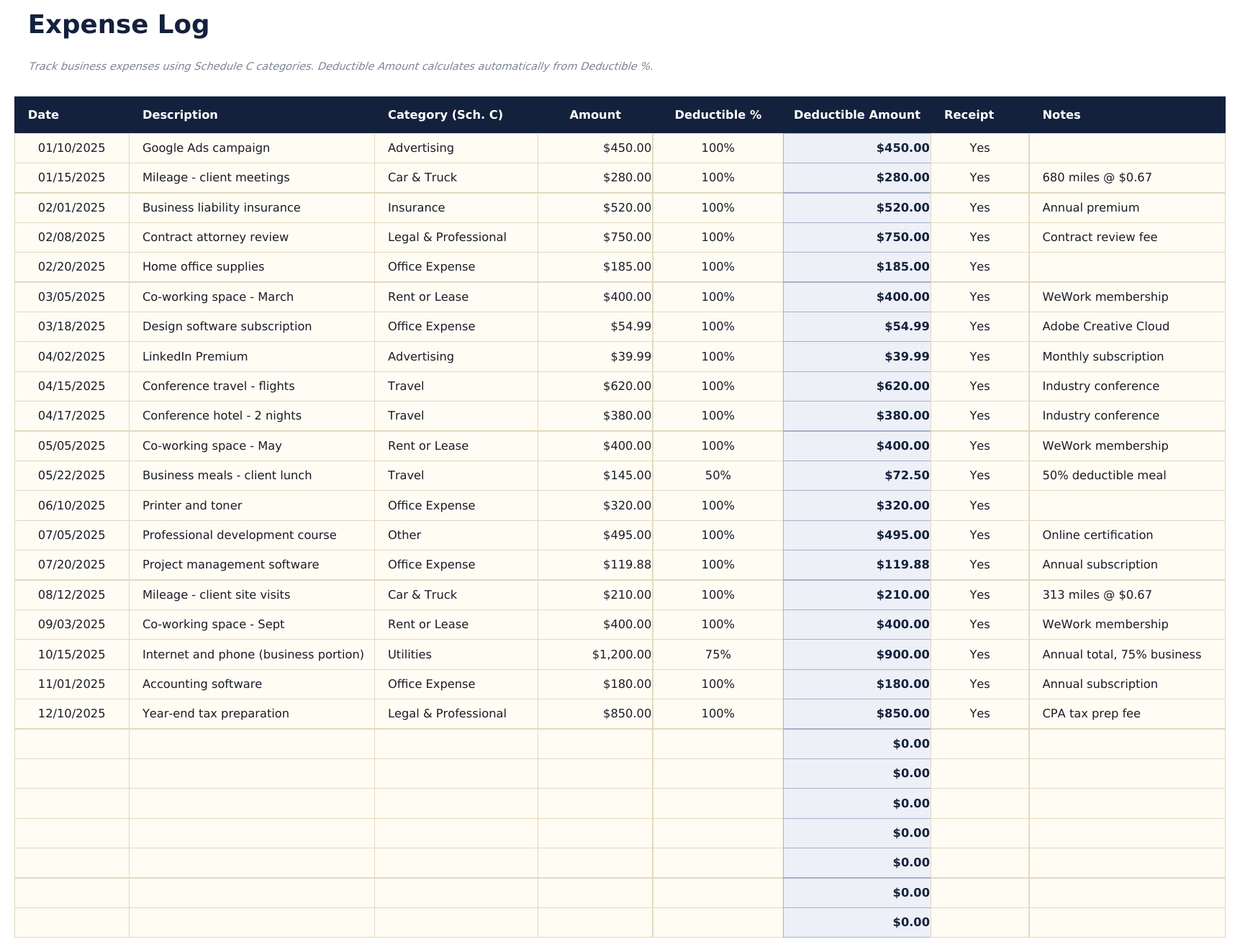 1099 Income Tracker Ultimate - Expense Log