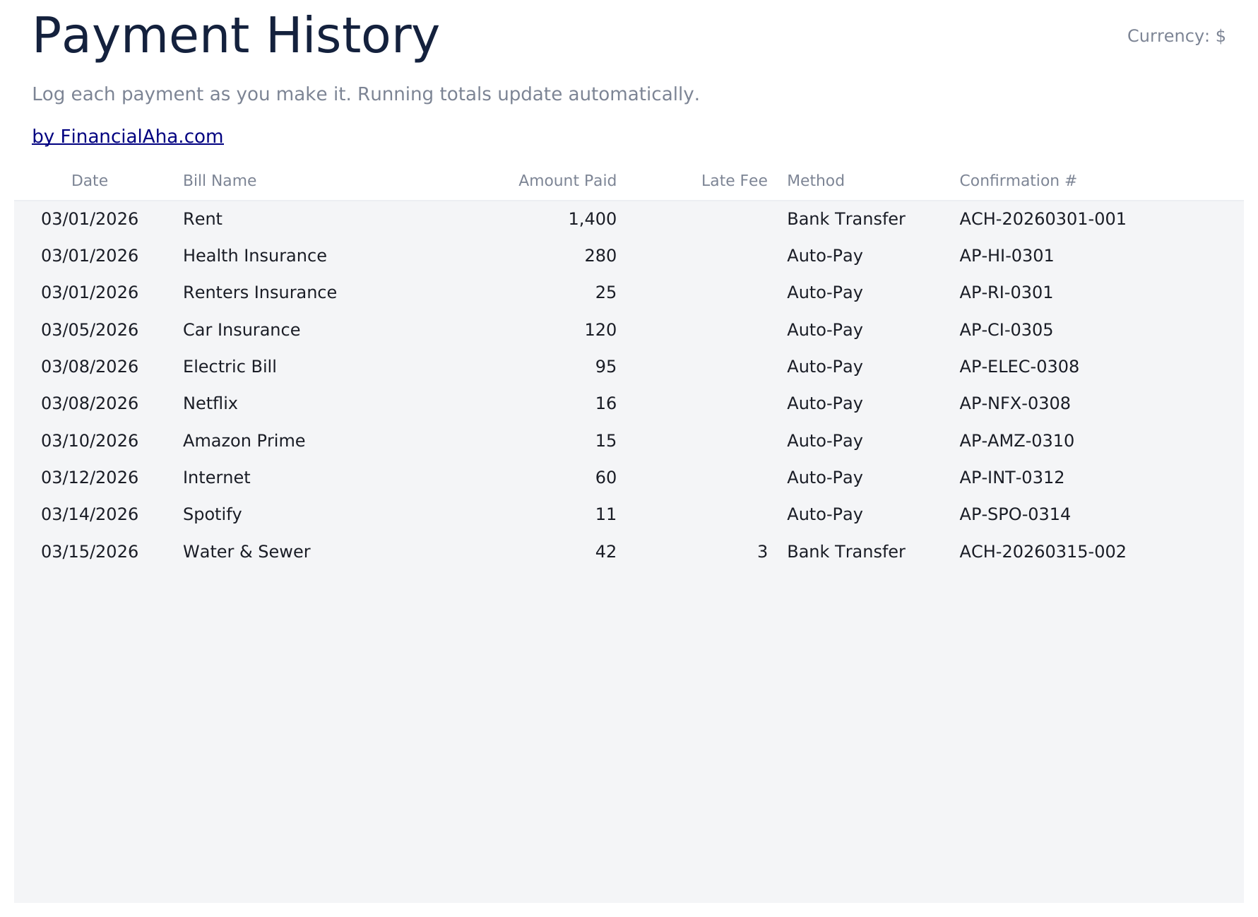 Bill Tracker Ultimate - Payment History