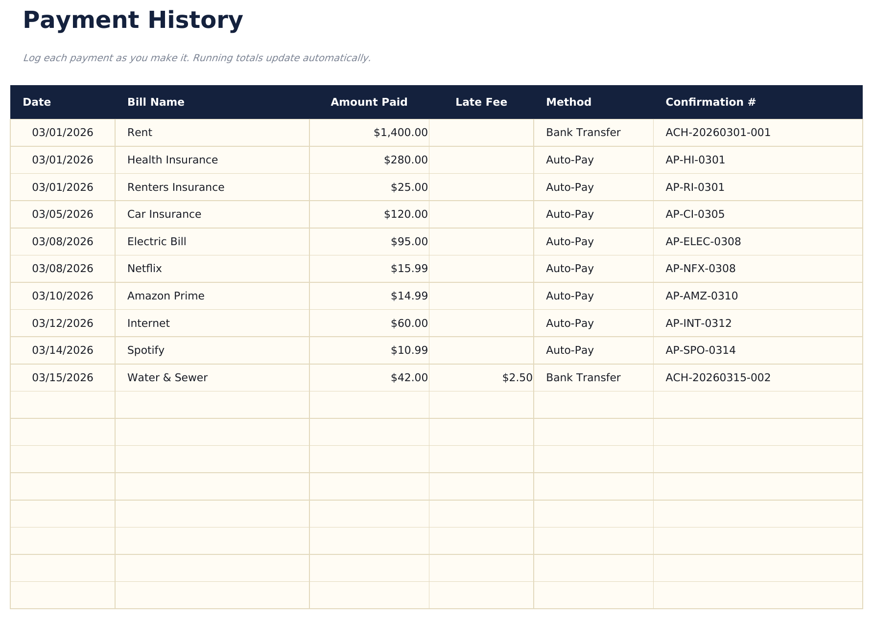 Bill Tracker Ultimate - Payment History