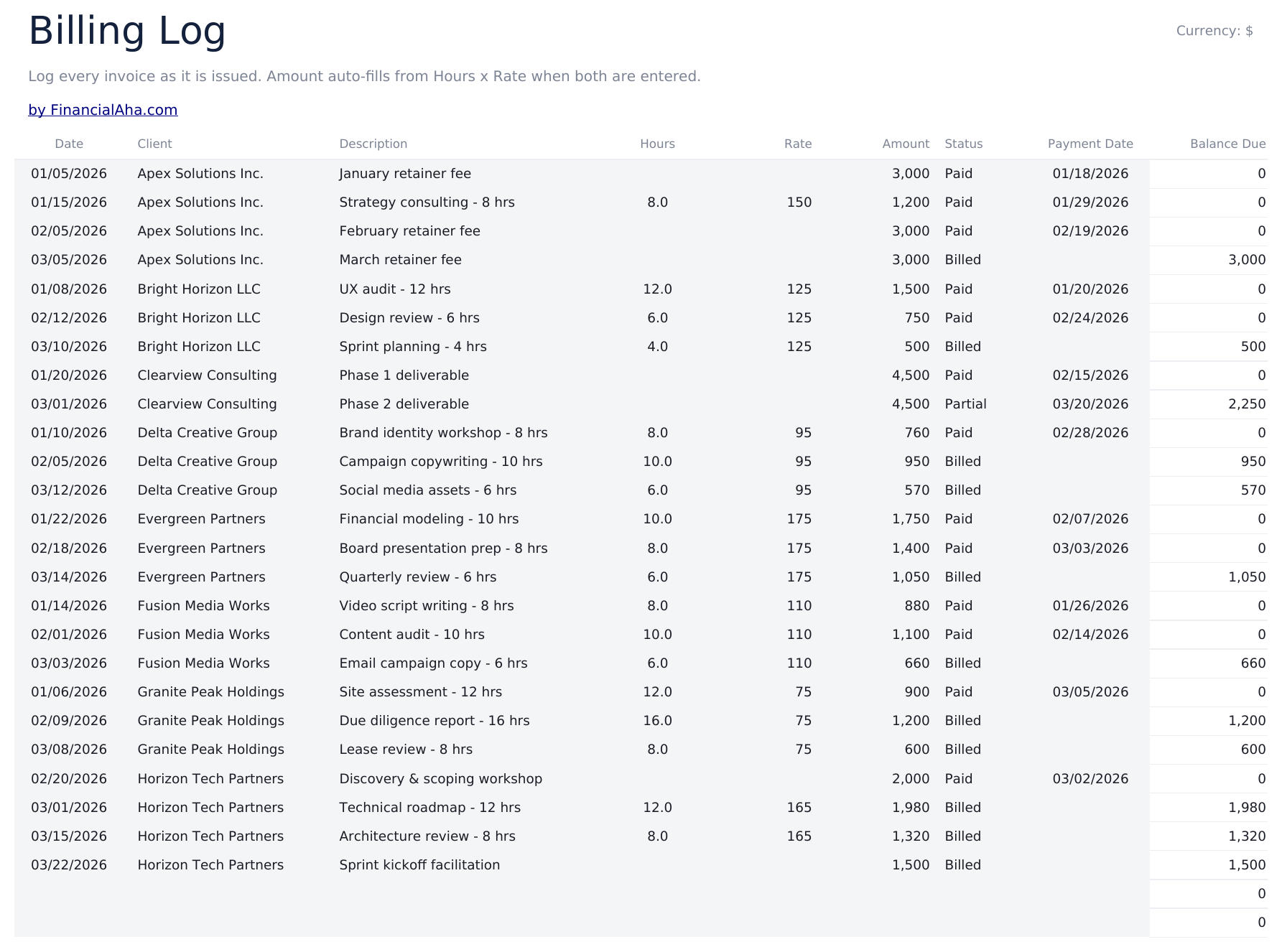 Billing Statement Ultimate - Billing Log