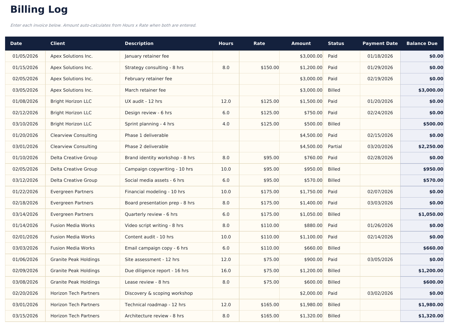 Billing Statement Ultimate - Billing Log