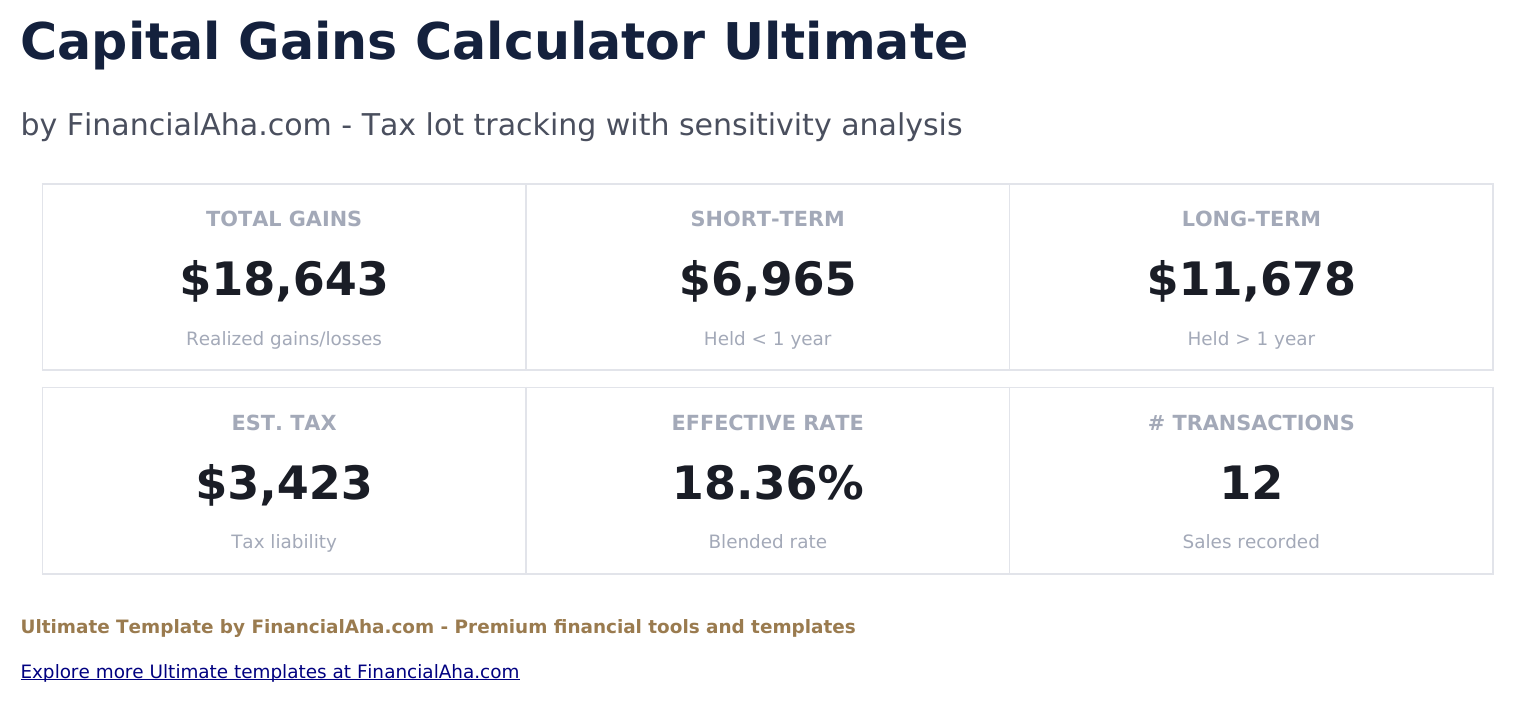 Capital Gains Calculator Ultimate - Dashboard