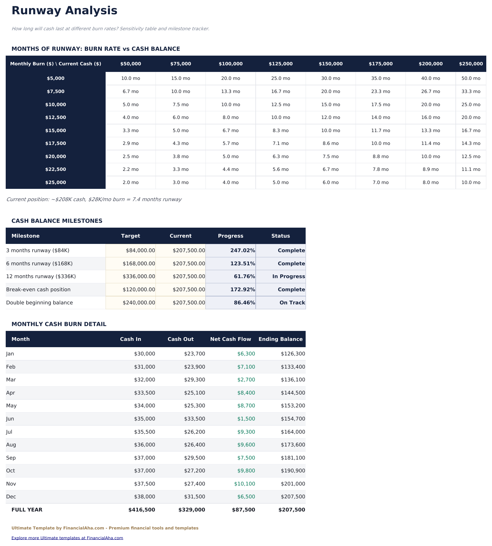 Cash Flow Statement Ultimate - Runway Analysis