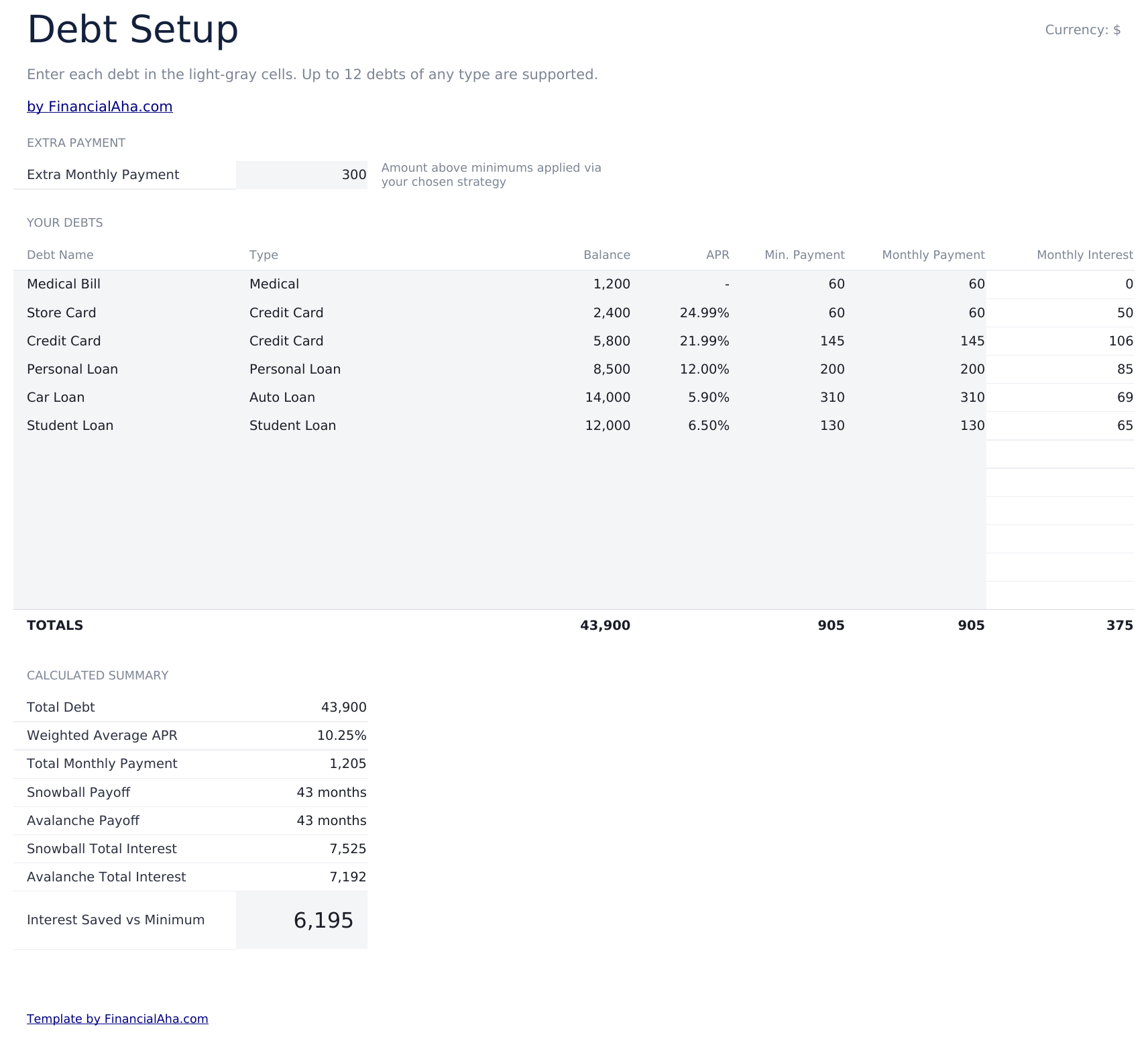 Debt Payoff Calculator Ultimate - Debt Setup