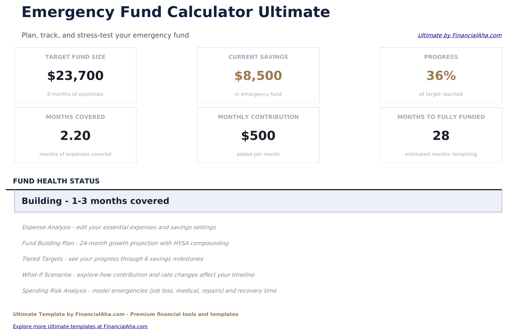 Emergency Fund Calculator Ultimate - Dashboard