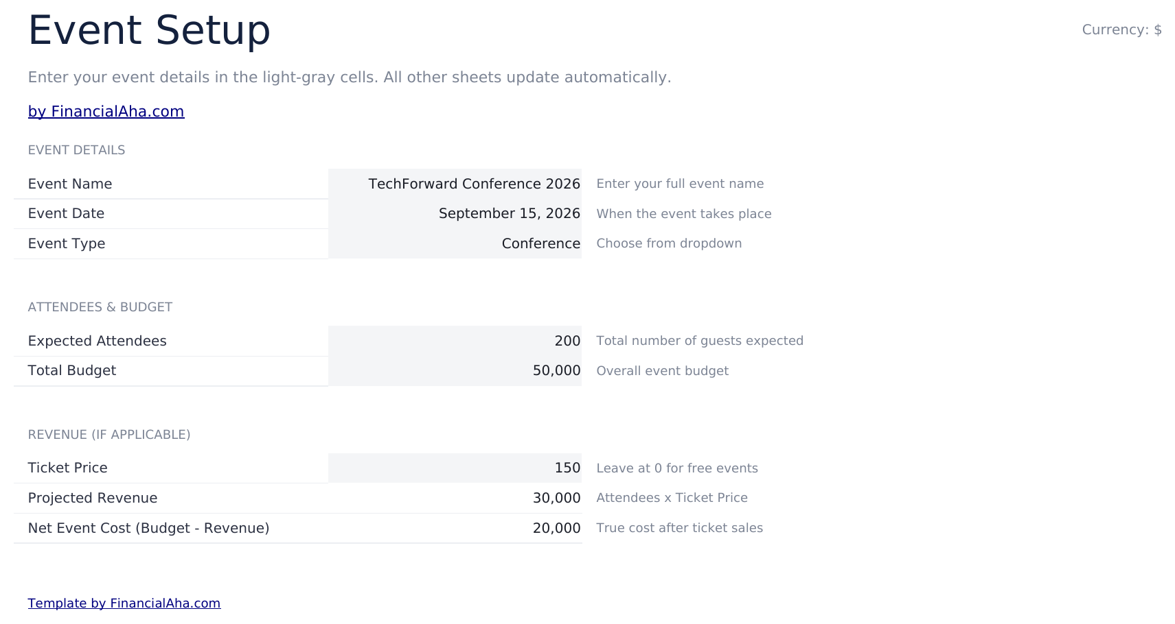 Event Budget Ultimate - Event Setup