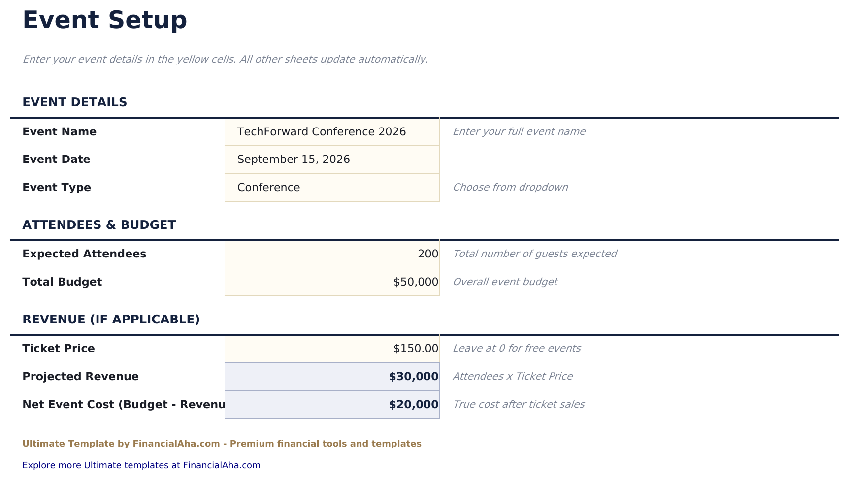 Event Budget Ultimate - Event Setup