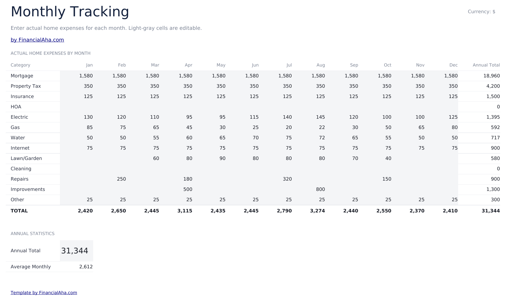 Home Expense Calculator Ultimate - Monthly Tracking