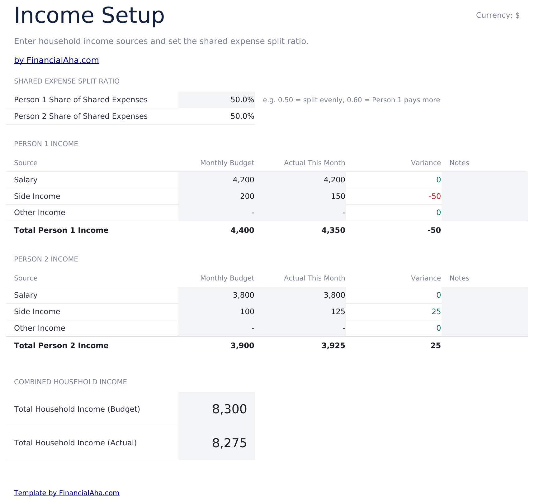 Household Budget Ultimate - Income Setup