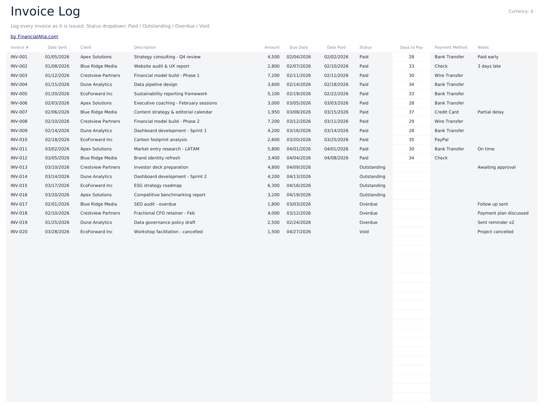 Invoice Tracker Ultimate - Invoice Log