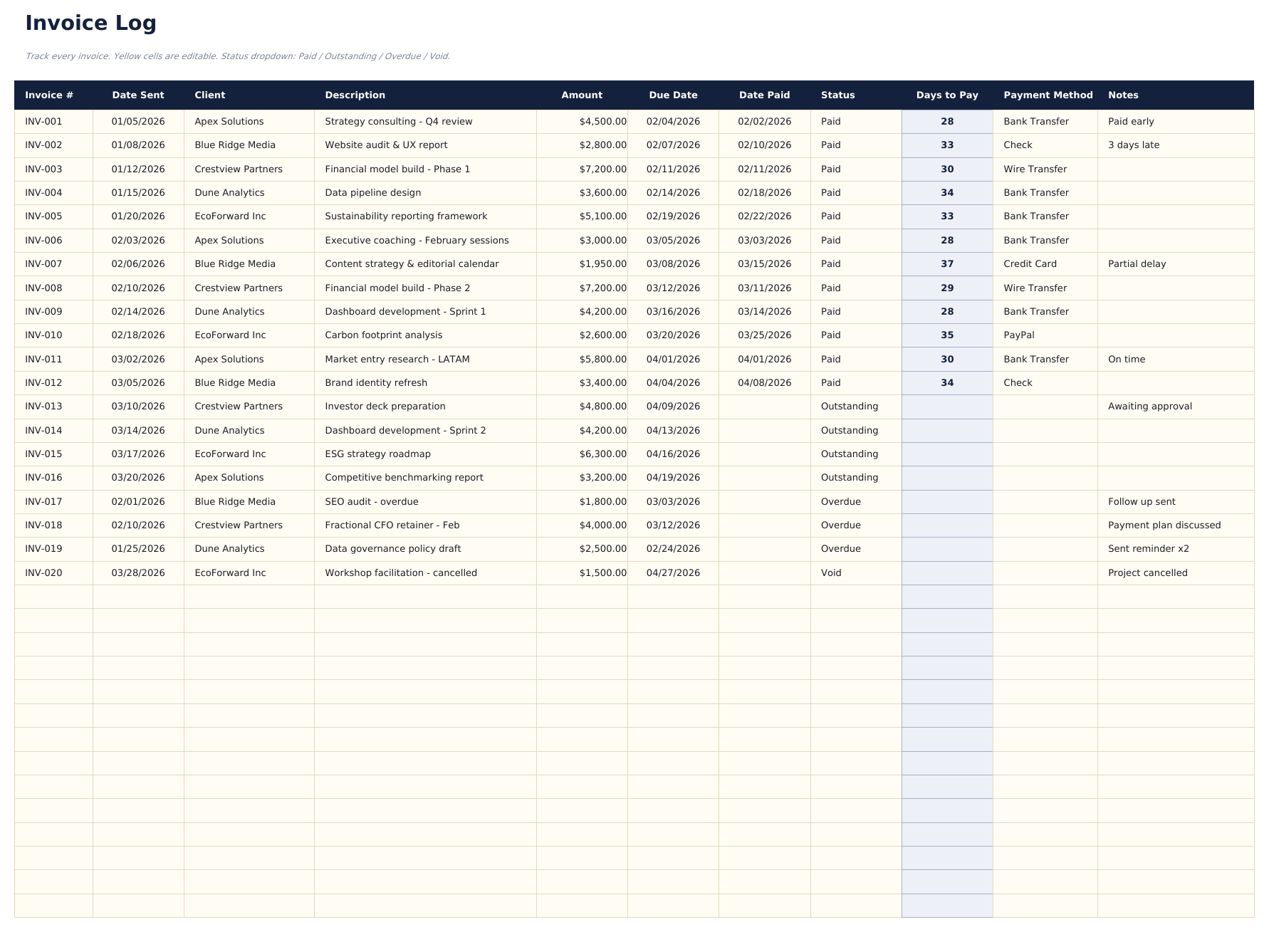 Invoice Tracker Ultimate - Invoice Log