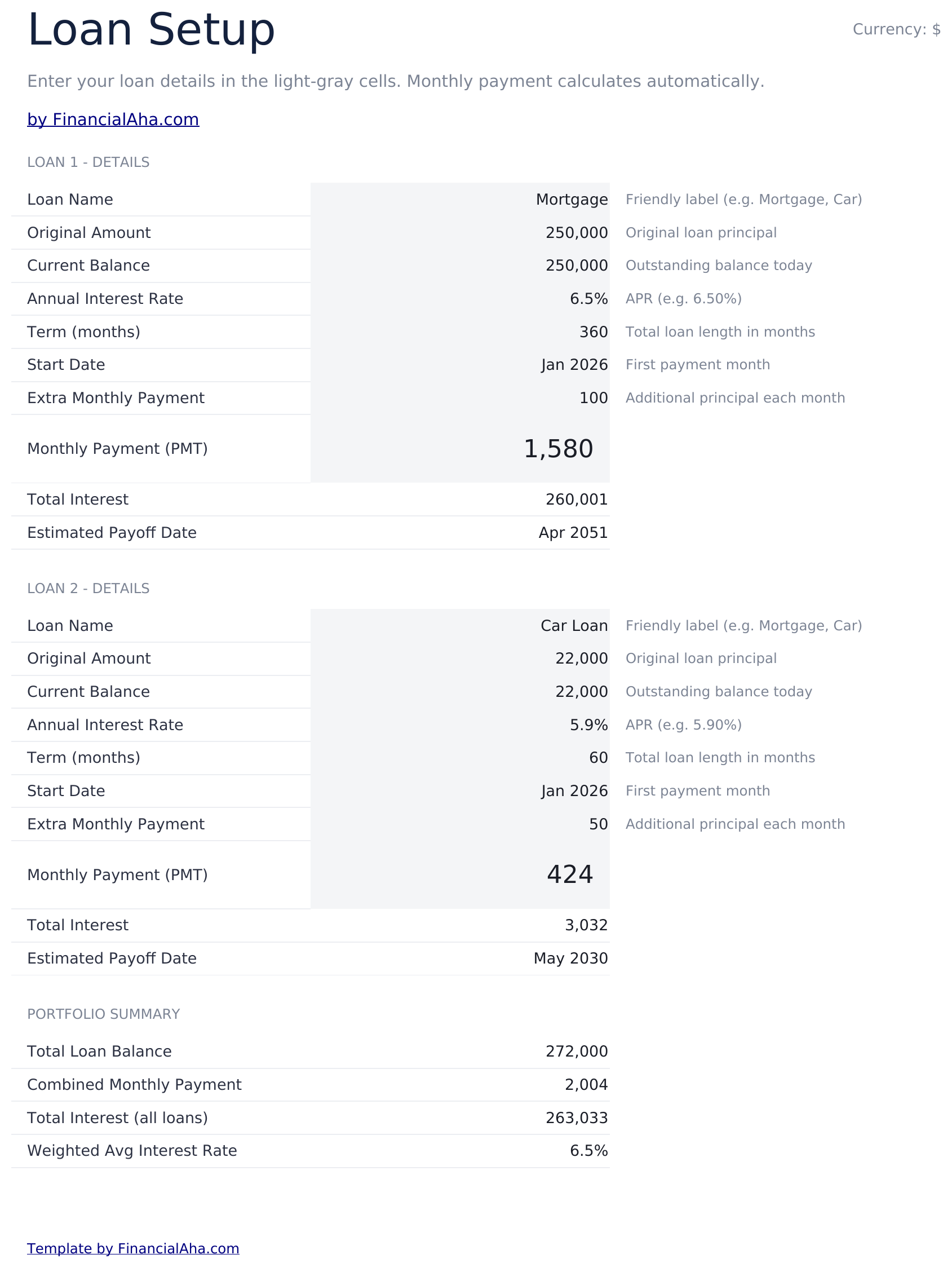 Loan Amortization Ultimate - Loan Setup