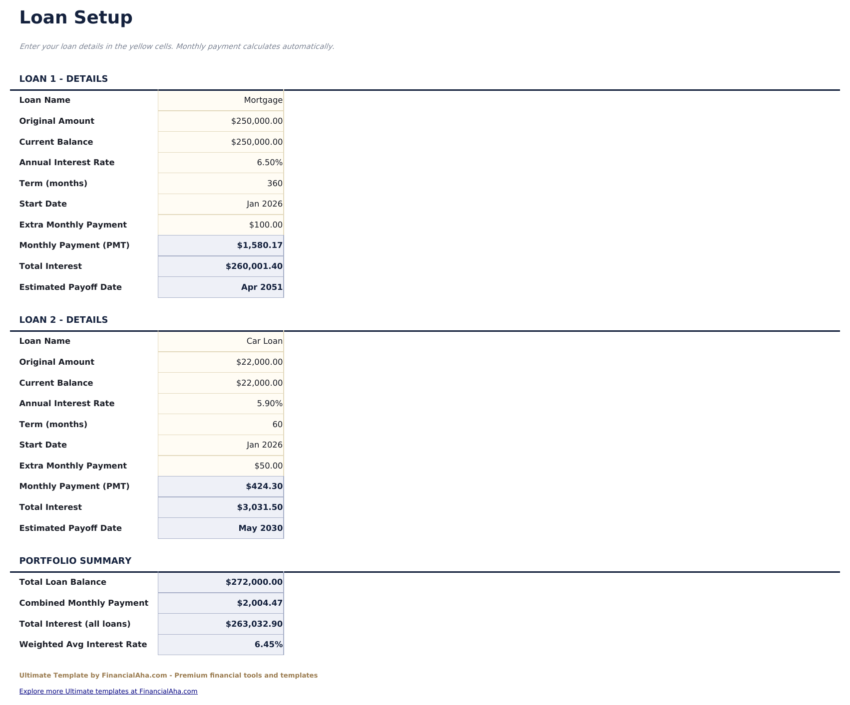 Loan Amortization Ultimate - Loan Setup