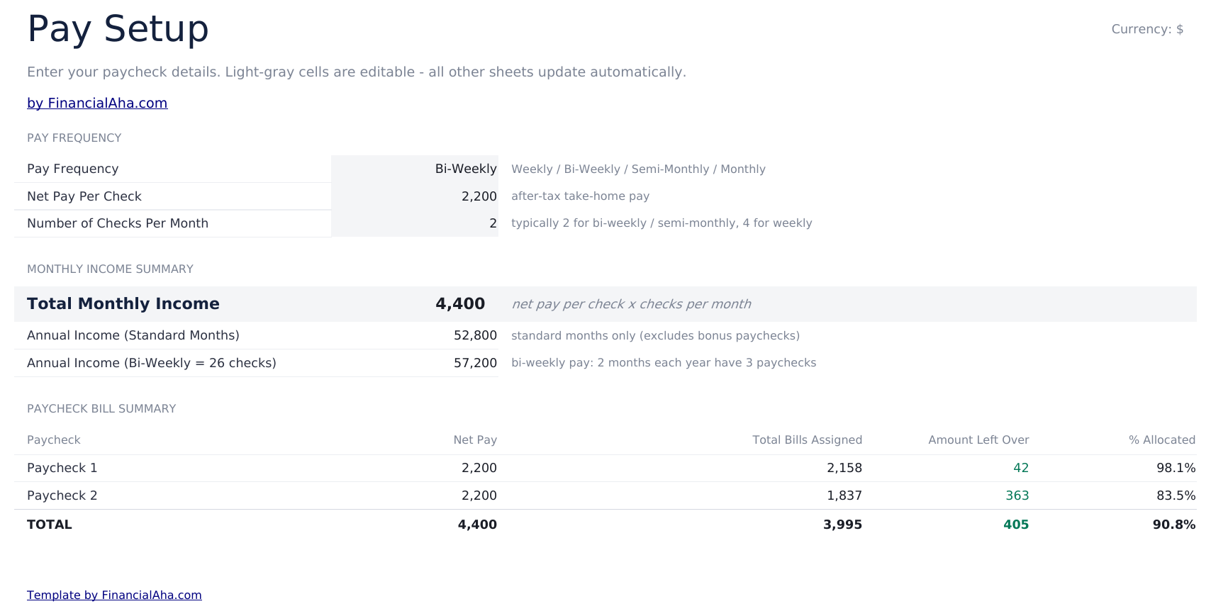 Paycheck Budget Ultimate - Pay Setup