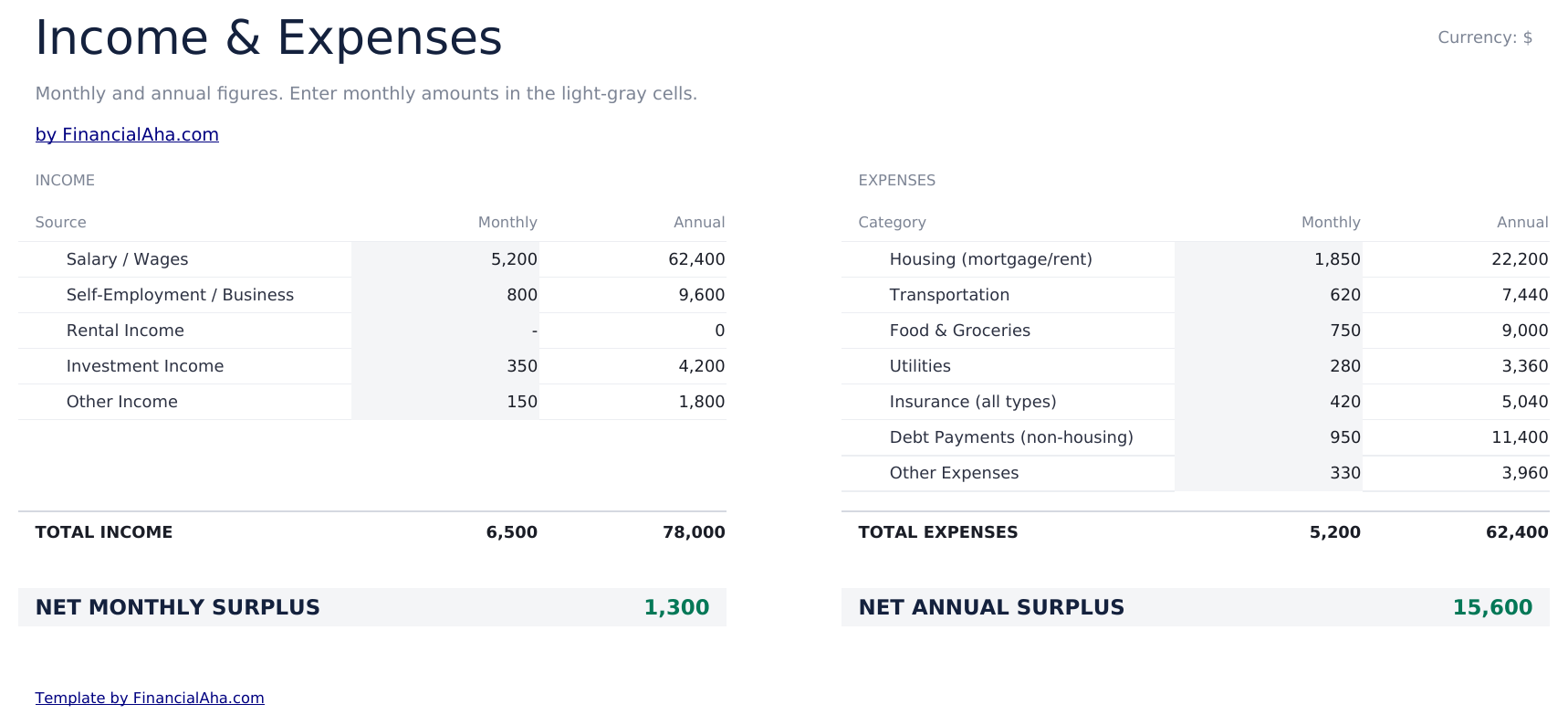 Personal Financial Statement Ultimate - Income  Amp  Expenses