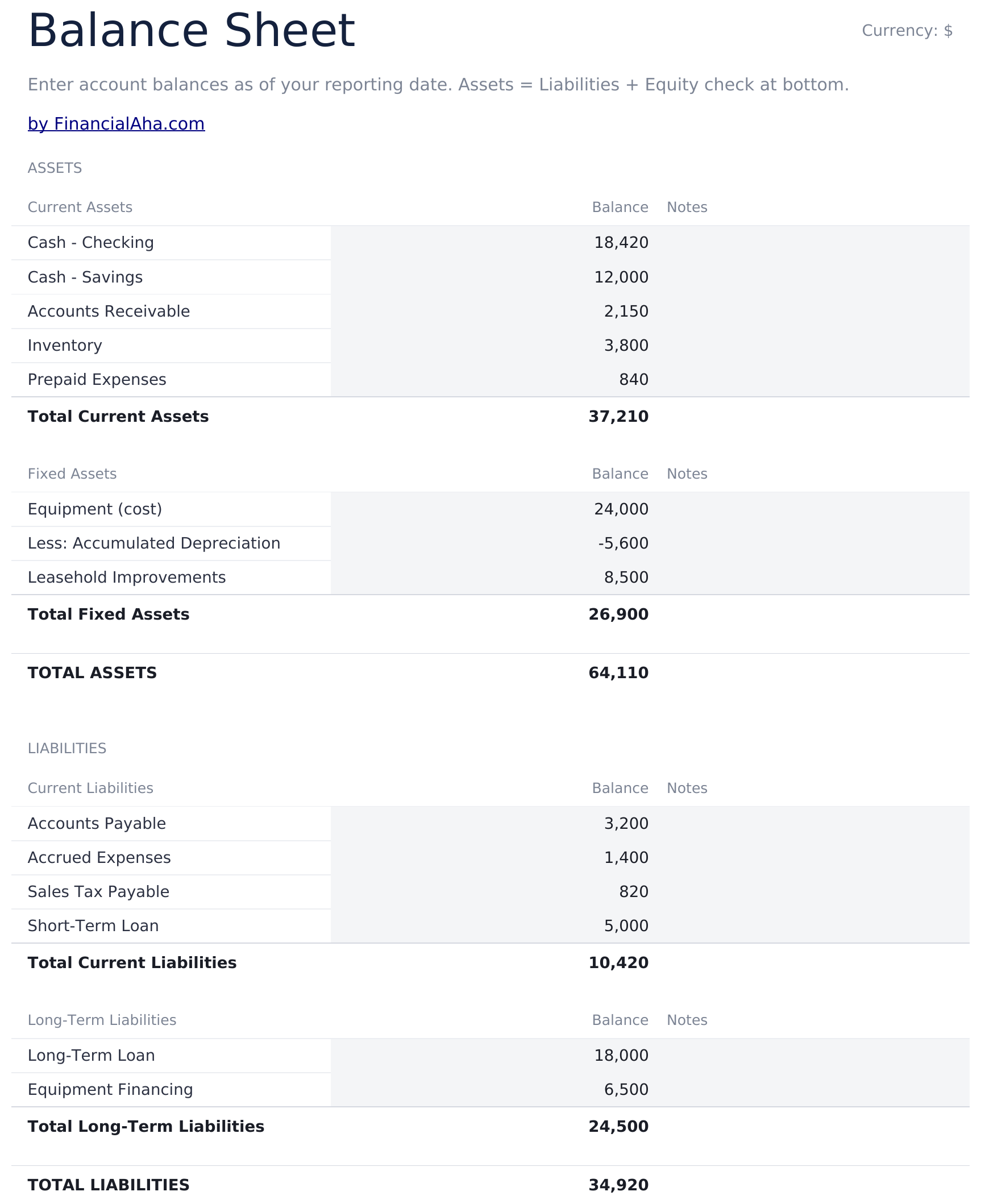 Small Business Bookkeeping Ultimate - Balance Sheet